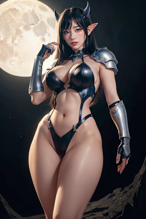 Full Moon, Red Eyes, Demon Horns AI Porn
