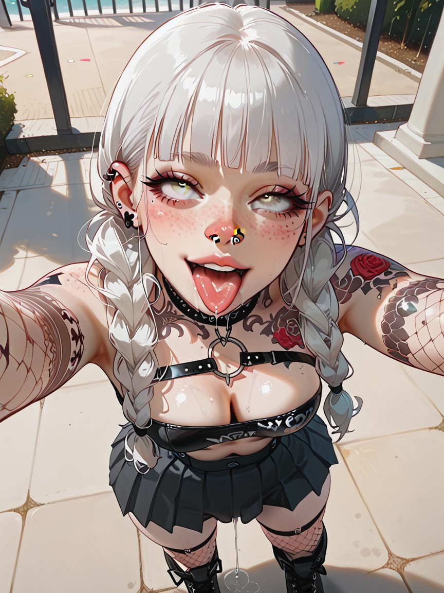 Ahegao, Wet Skin, Spit Dripping Off Tongue Hentai IA