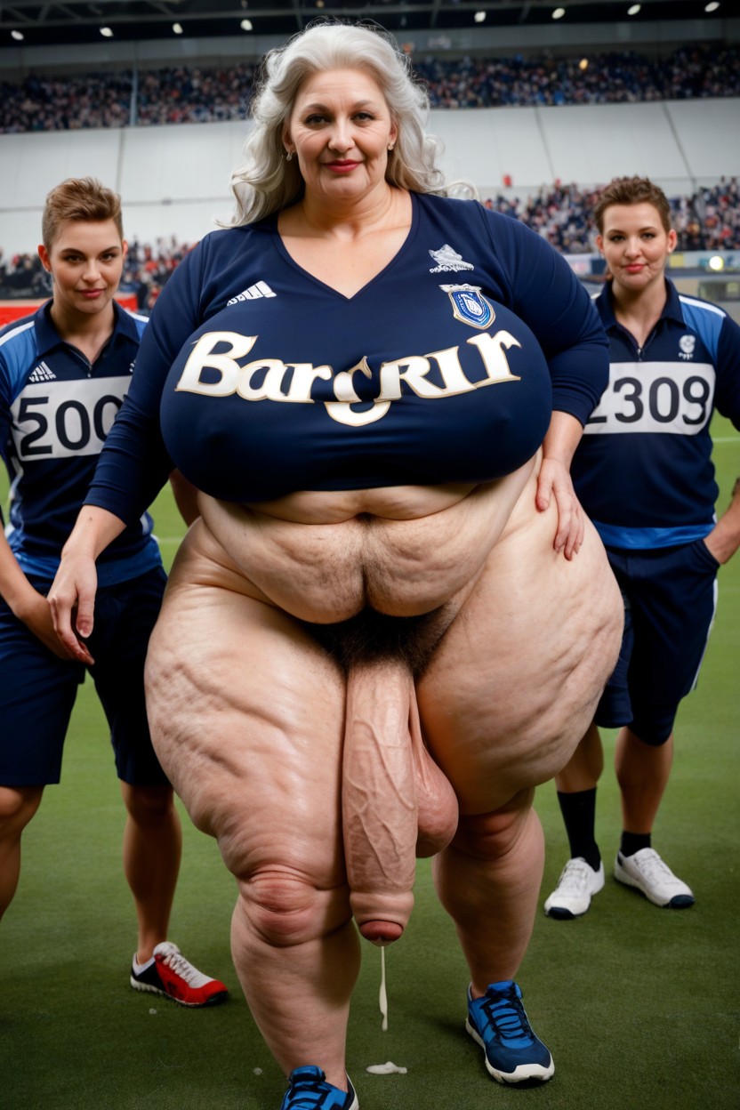 Grinning, Gigantic Saggy Breast, Yellow Soccer Uniform AI Porn