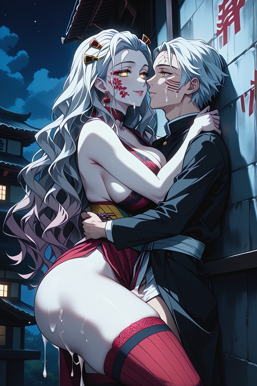 Femdom Larger Female, Hair Ornament, Thigh Highs AI Porn