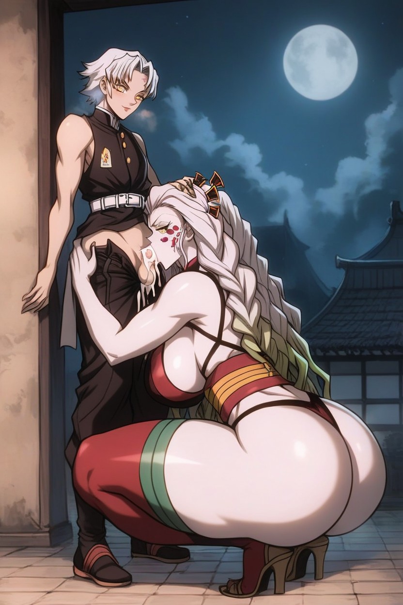 Woman Squatting, Night, Hair Ornament AI Porn