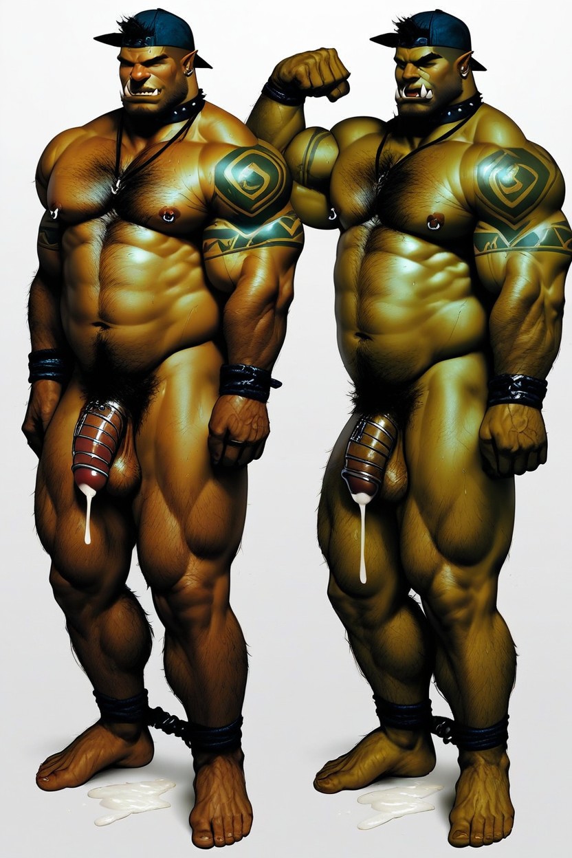 Werewolf, Flexing, Cock Chastisty Cage AI Gay Porn