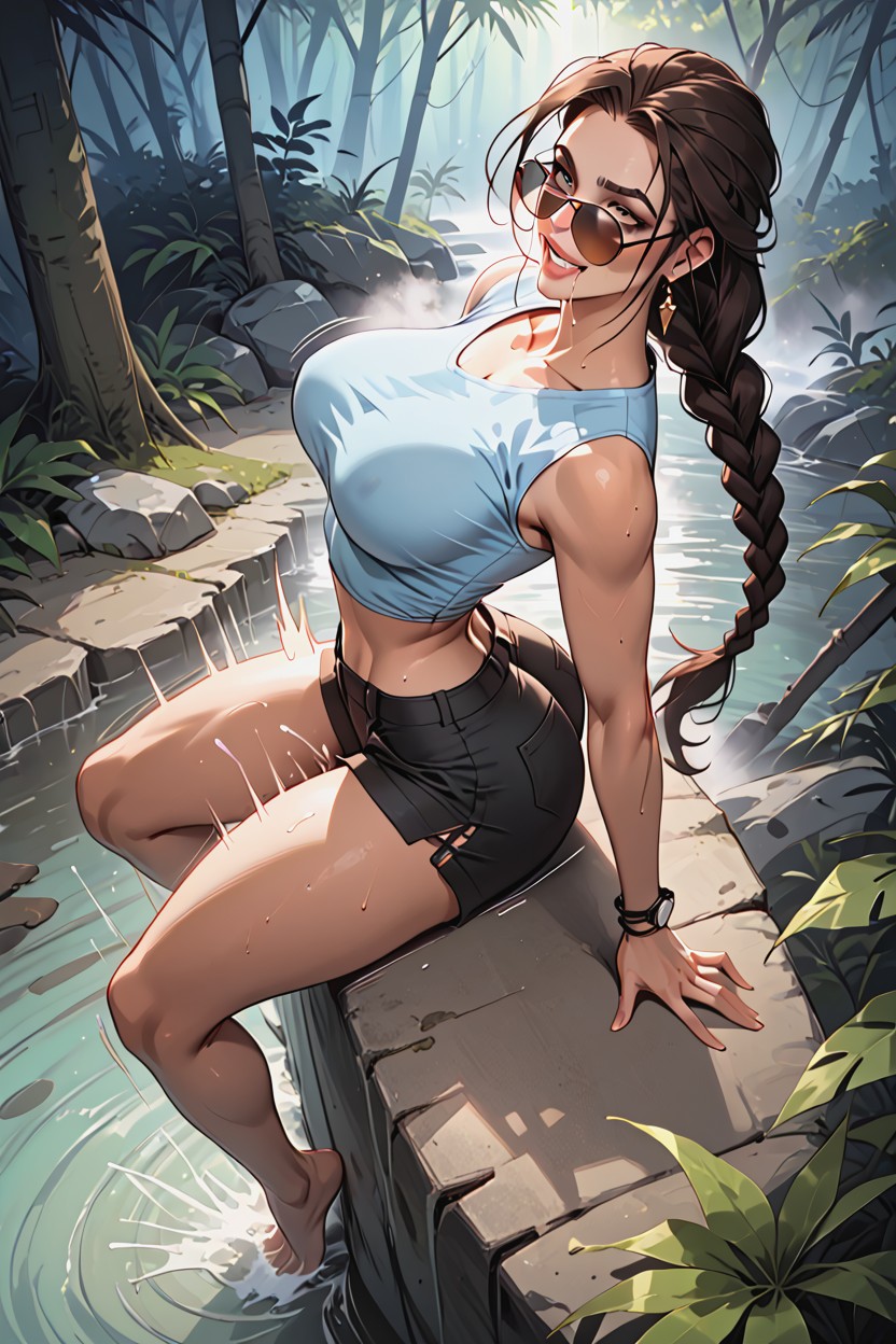Tits In Mans Face, Smiling Mouth Open, Top Hentai AI Porn