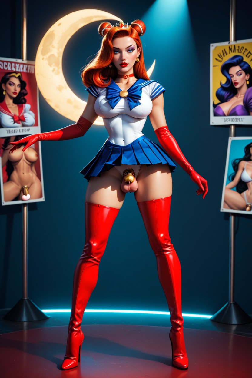 Medium, Blue Eyes, Full Body View Shemale AI Porn