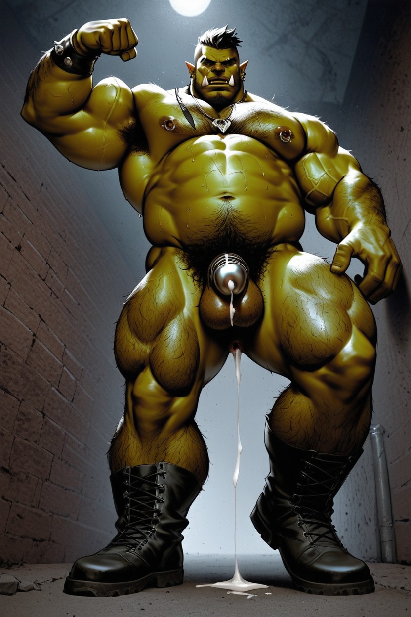 Necklace, Crotch Tattoo, Human Man Transformed Into Orc AI Gay Porn