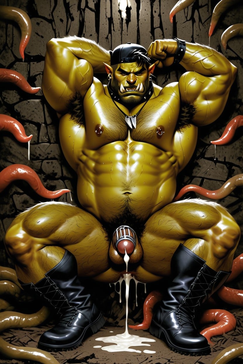 Wide Angle, Cum Dripping Off Chest, Big Orc Cock AI Gay Porn