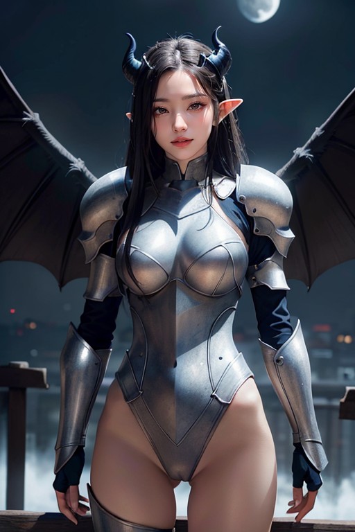 Black Plain Background, Big Demon Wings, Spreading Legs AI Porn