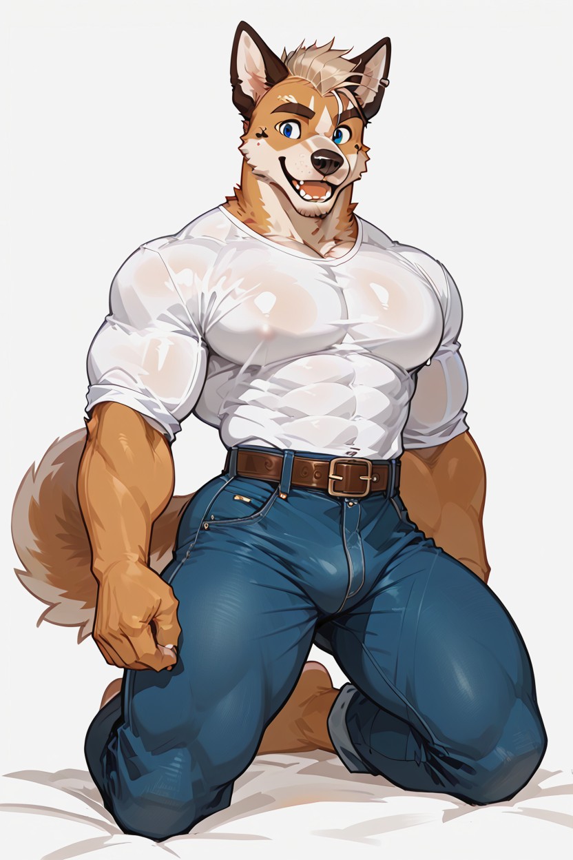 Fluffy Blond Hair, Waist Shot, Full Body Furry AI Porn