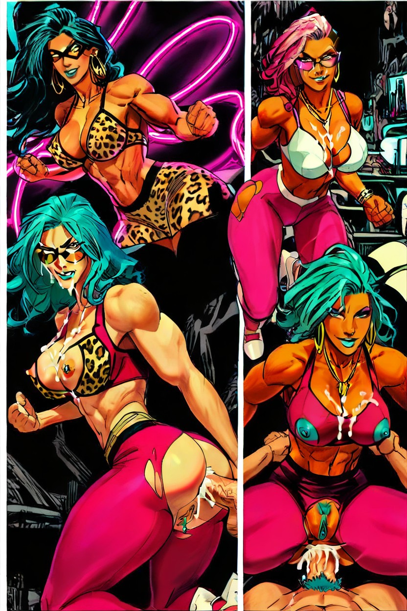 Bending Over, Hot Pink Rimmed Sunglasses, Tall And Extremely Muscular And Voluptuous Woman AI Porn