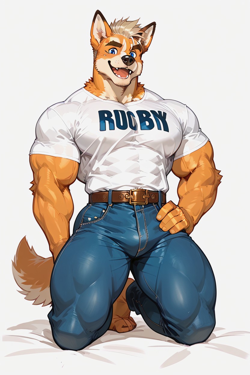 Blue Jeans Blue Eyes, Smiling, Handsome Furry AI Porn