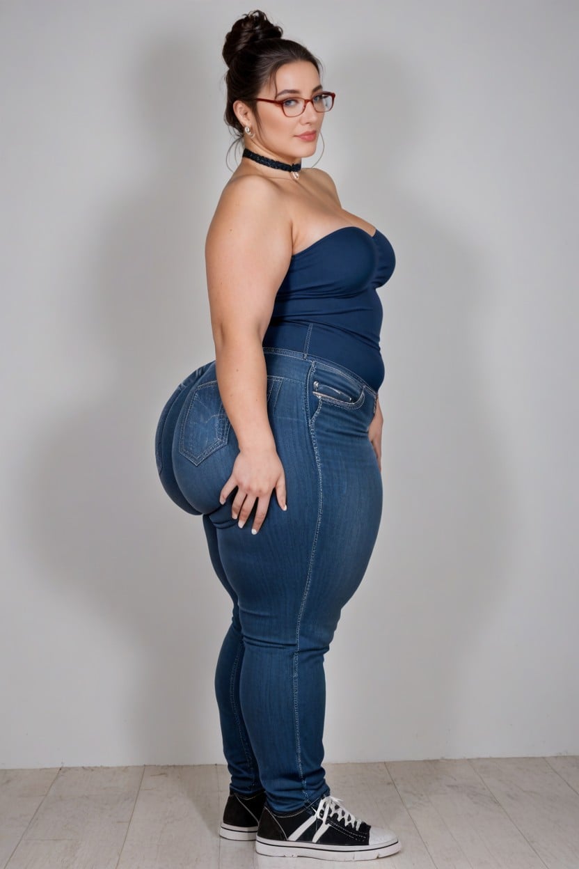 Extremely Large Ass, Black Sneakers, Square Glasses AI Porn