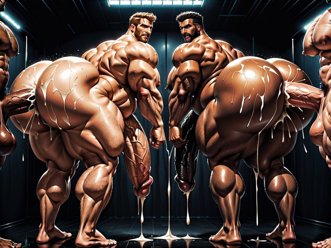 Massive Thick Bulky Hairy Muscles, Lactating Boobs, Sideburns AI Gay Porn