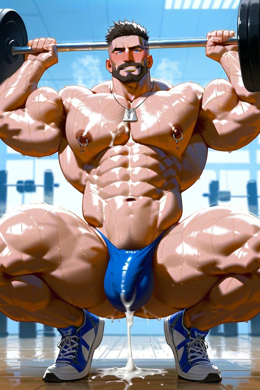Squatting Weightlifting, Weightlifting, Brown Hair AI Gay Porn