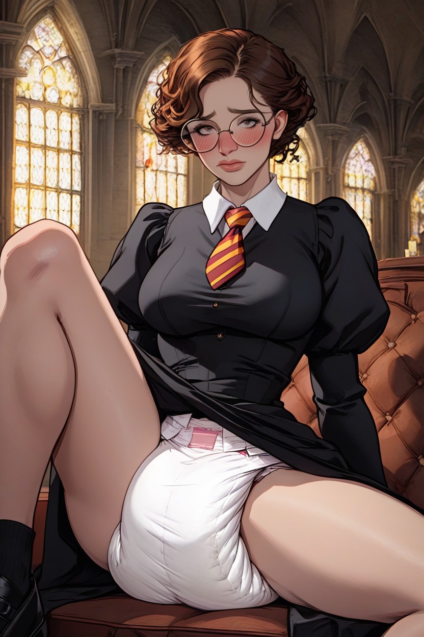 Pinched Wasp Waist, Embarrassed Blush, Fully Clothed AI Porn
