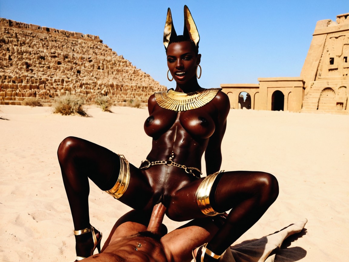 Chain Harness, Hairless, Ancient Egyptian Ruins Among The Sand Dunes Ebony AI Porn