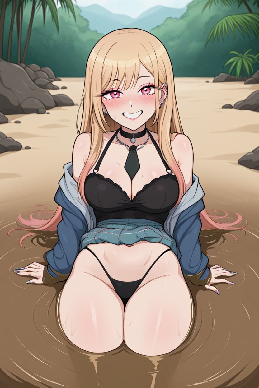Legs Submerged In Mud, Mini Falda, Escote Hentai IA