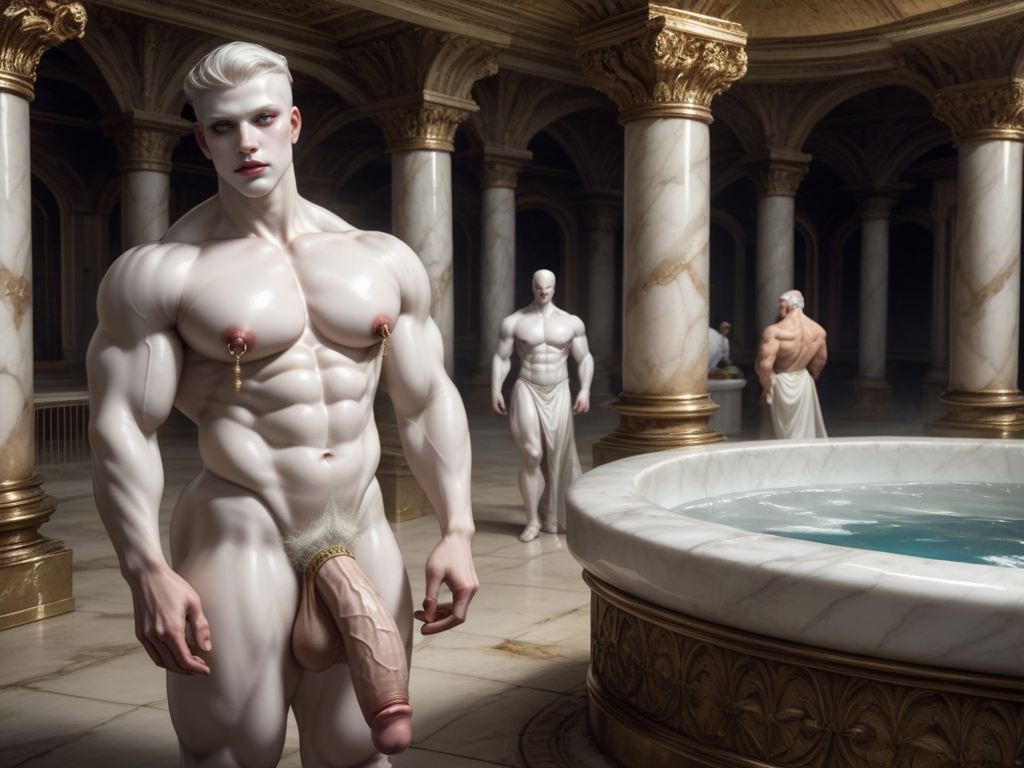 Golden Armor Knight Boots, Erect Cock Curved Up And Touching Abs, Gray Beard AI Gay Porn