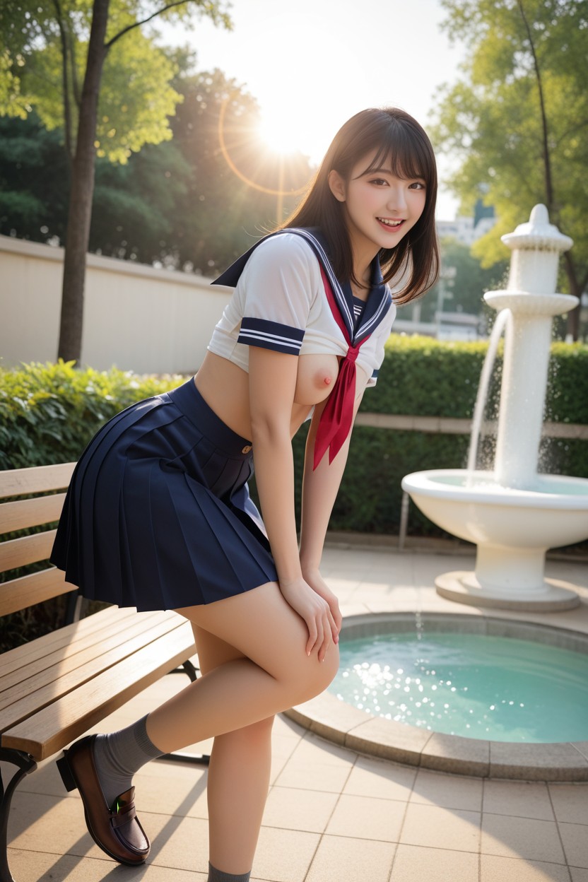 Looking At Viewer, Undressing, Public Toilet 아시아 AI 포르노