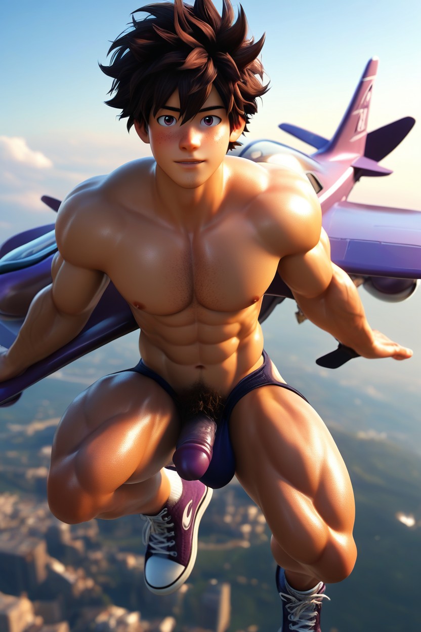 Brunette Hair, Gay, Skydiving AI Gay Porn