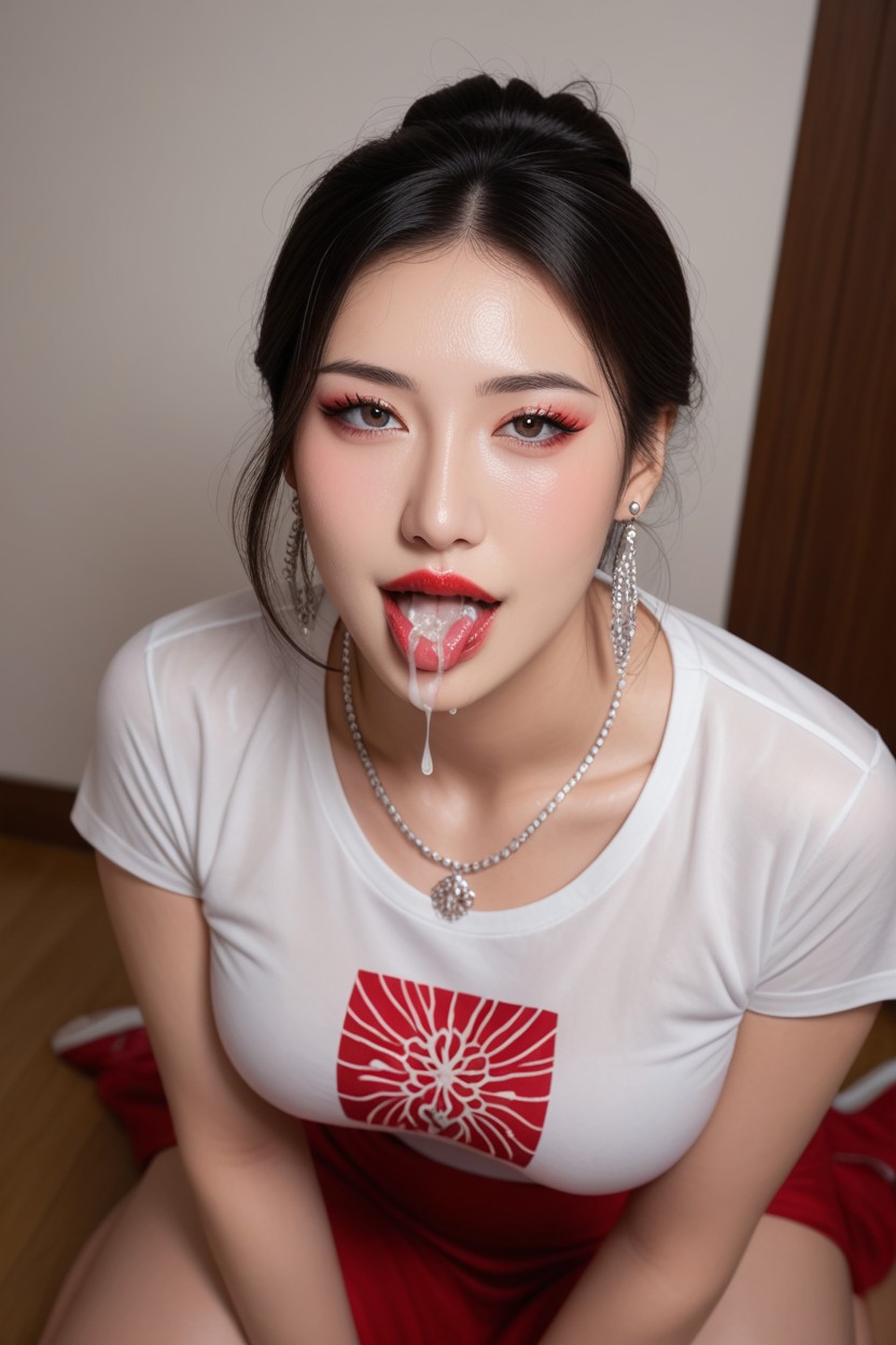White Tight Shirt, Low Bun Hair, Transparent AI国产黄片