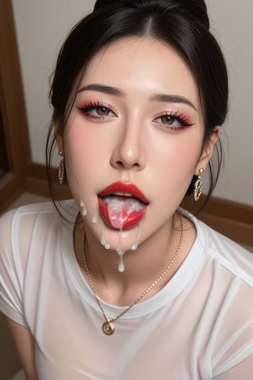 Drooling, Big Lips, Earrings Porno asiático IA