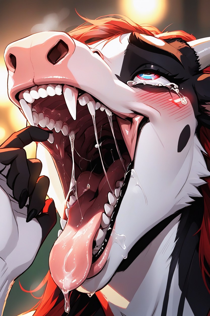 Tongue Lolling Out, Darker Background, Large Eyes Furry AI Porn