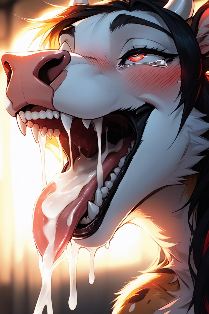 Darker Background, Cum Dripping Off Tongue, Tongue Hanging Out Mouth Furry KI Porno