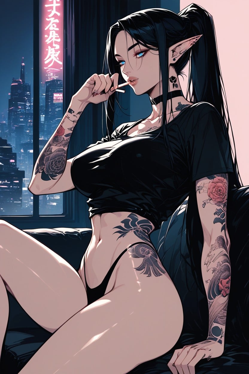 G-string, Parted Bangs, Snatched Waist Hentai AI Porn