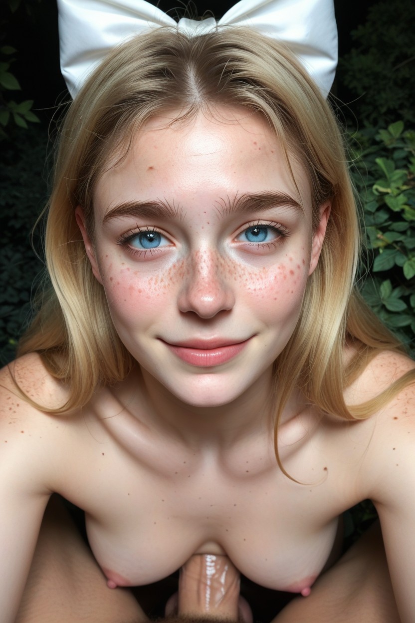 Trimmed Long Pubic Hair, Freckles, White Bows In Hair AI Porn