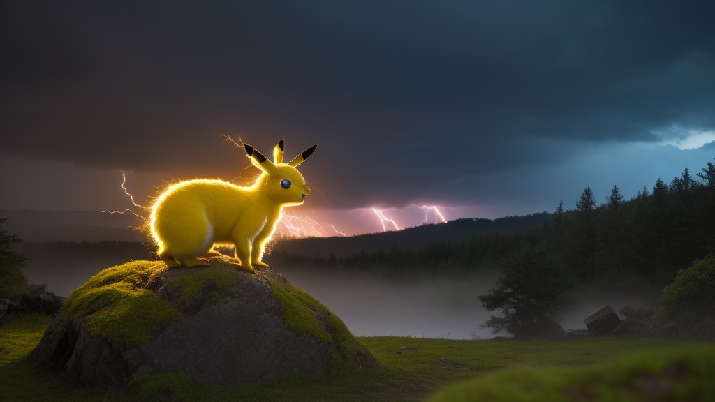 The Legendary Yellow Electric Pokémon, Cinematic Composition, 반사광 아시아 AI 포르노
