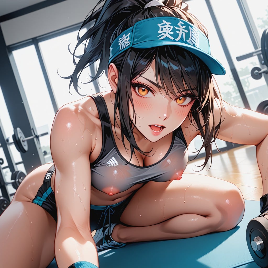 Chinese, Spiral Wispy Bangs, Two Tone Sweatband On Head Hentai AI Porn
