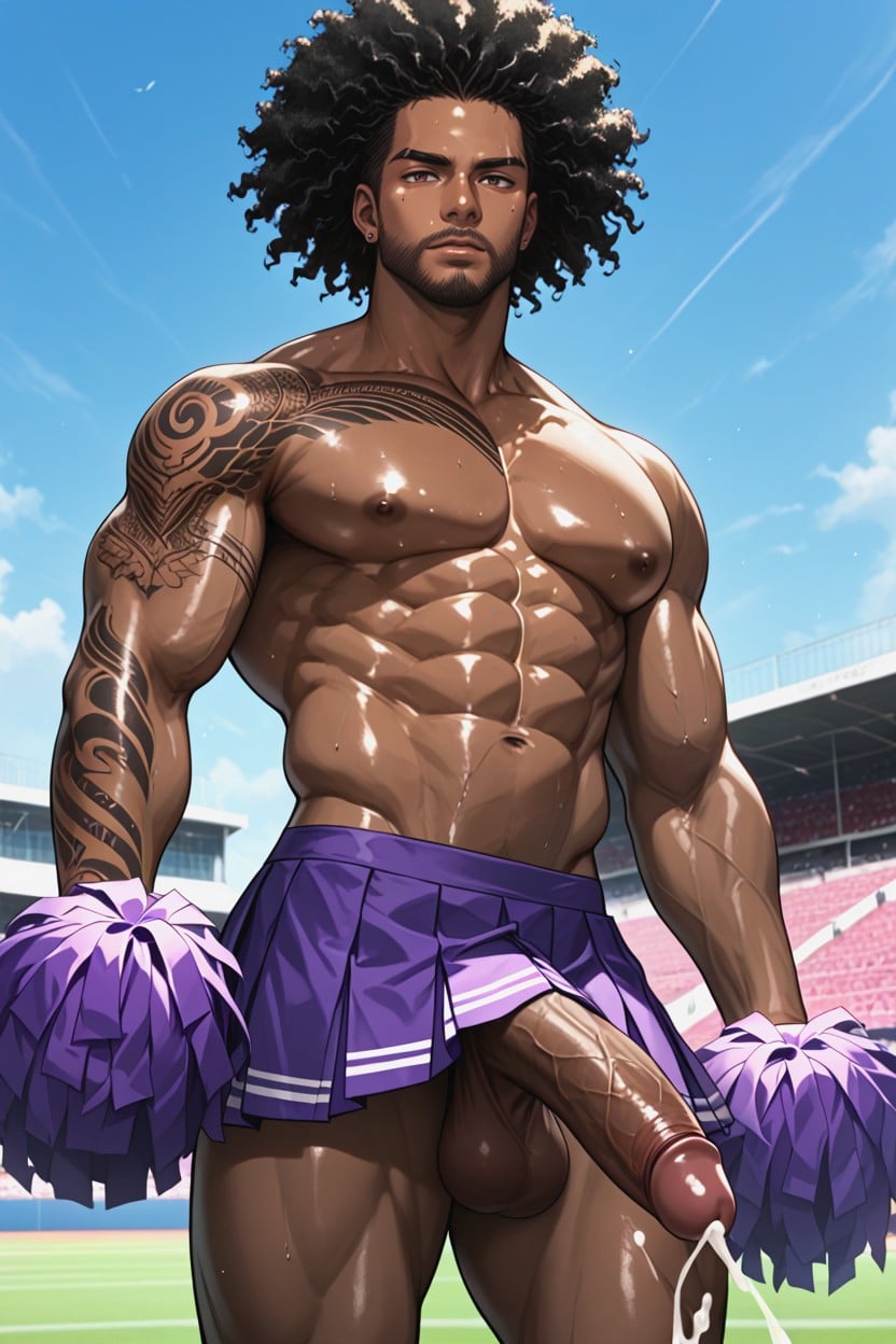 Afro, Big Pecs, Dark Brown Skin AI Gay Porn