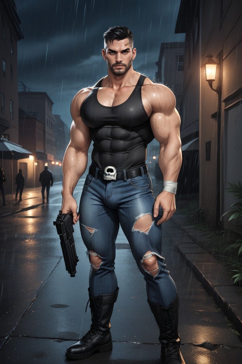 Muscular, Storm, Standing Againtst A Wall AI Gay Porn