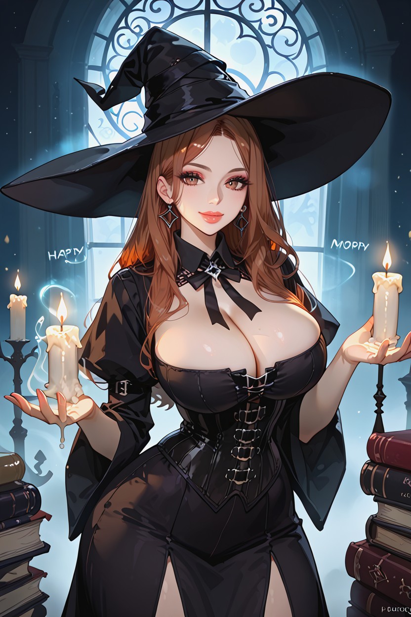 Spellbook Hovering Beside Her, Magic Effects, Bokeh Hentai AI Porn