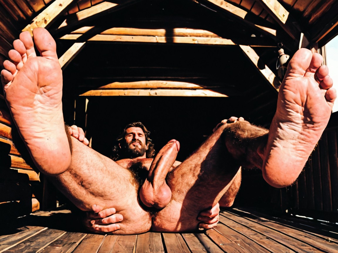 Wood Cabin, Uncut Cock, Gigantic AI Gay Porn