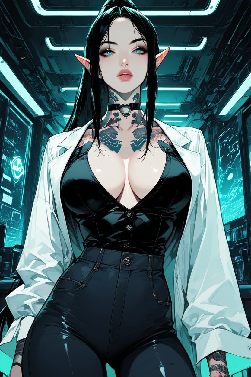 Parted Bangs, Night, Buttoned Shirt Hentai AI Porn