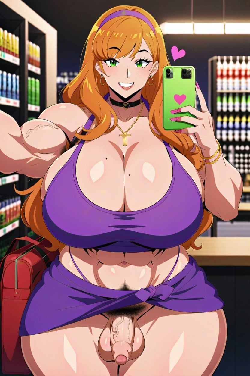 Purple Skimpy Skirt, Hyper Muscles, Amazon Body Shemale AI Porn