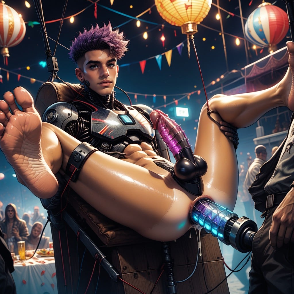 Neon Purple Hair, Tease, Hyper Detail AI Gay Porn