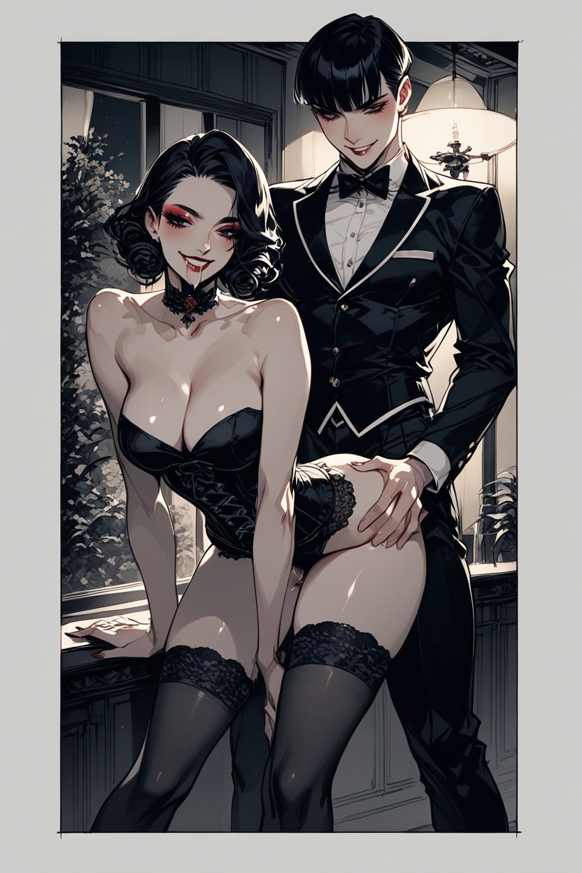 Cinematic Lighting, Black Corset, Penthouse At Night Hentai AI Porn