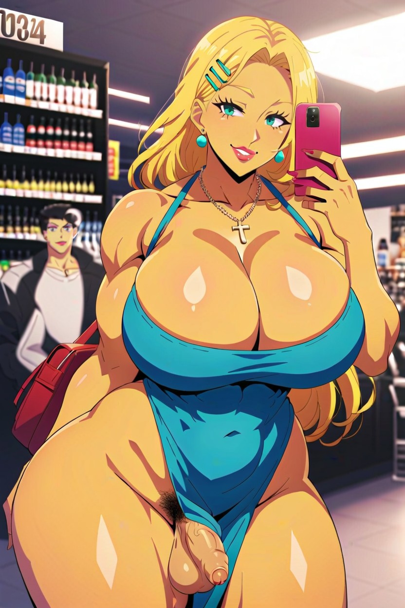 Wide Hips, Exaggerated Ultra Wasp Waist, Ultra Muscular Shemale AI Porn