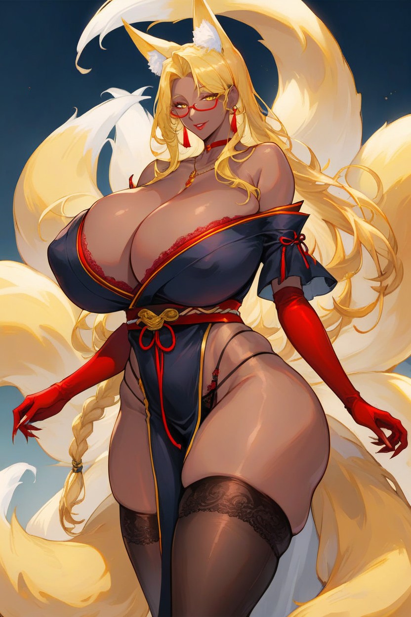 Highleg Panties, Thick Eyelashes, Multiple Tail Hentai AI Porn