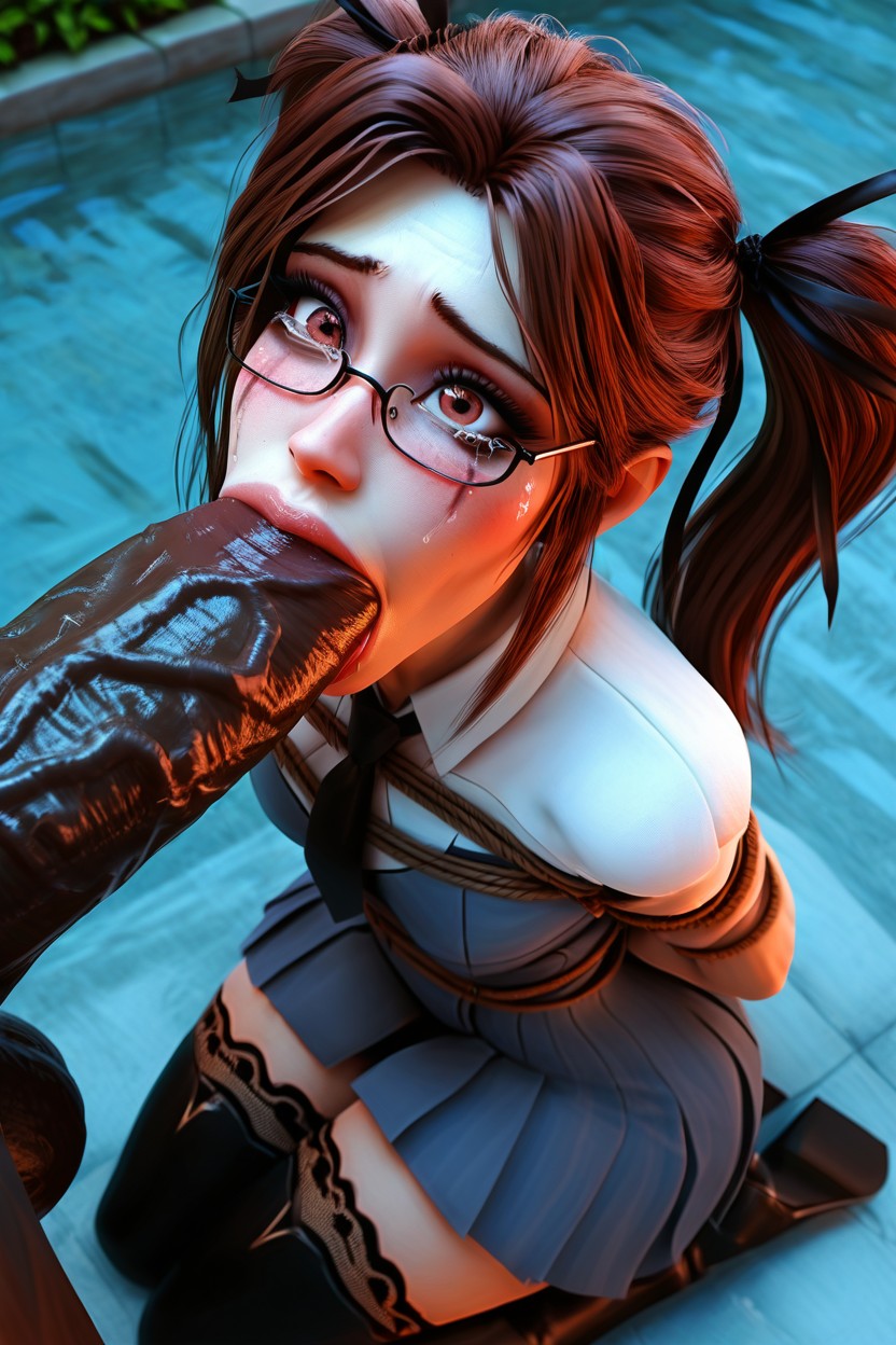 Kneeling, Extreme Long Hyper Cock, Restrained AI Porn