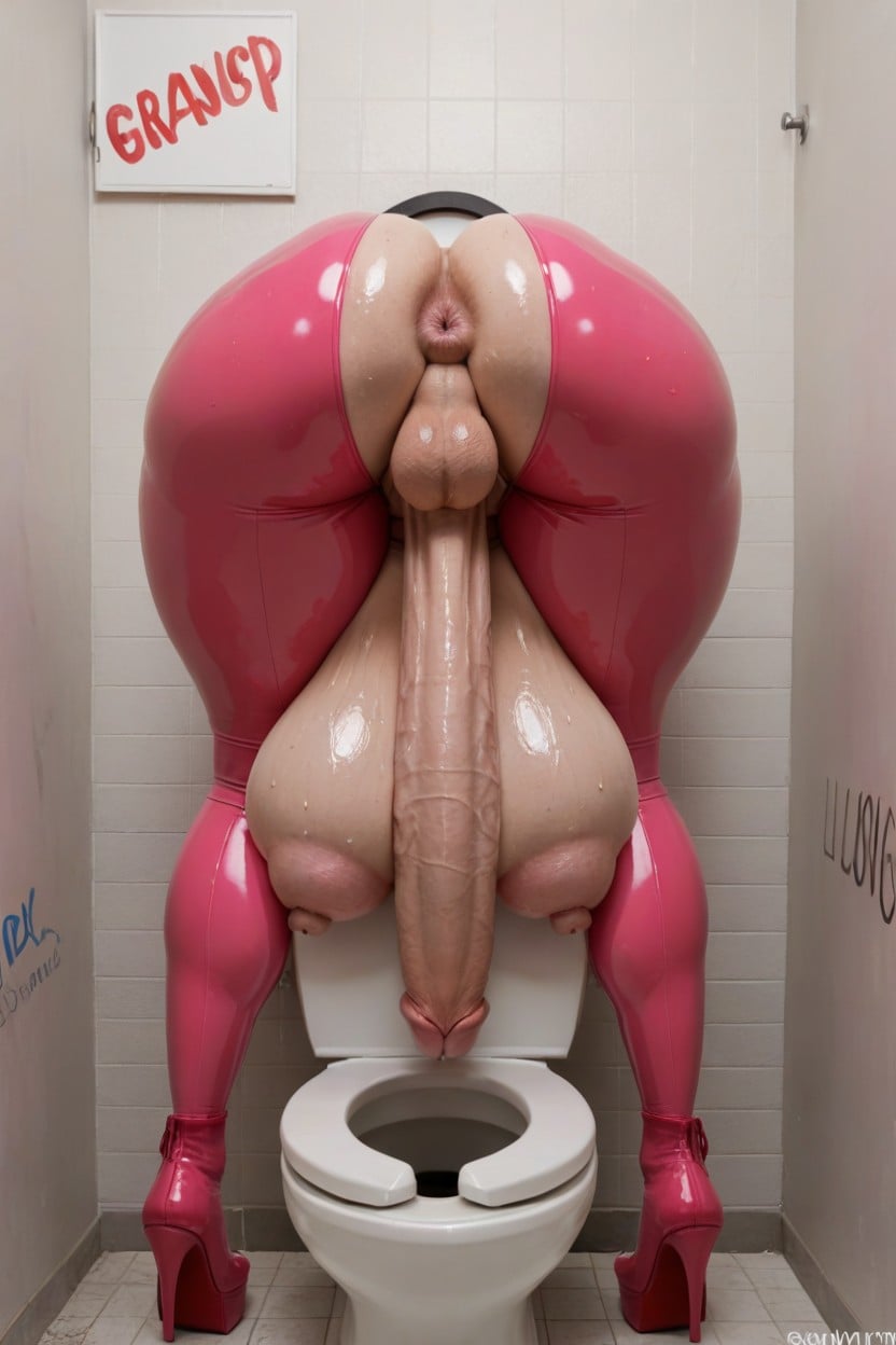 Confused Face, Steam Around Her, Pink Latex Shemale AI Porn