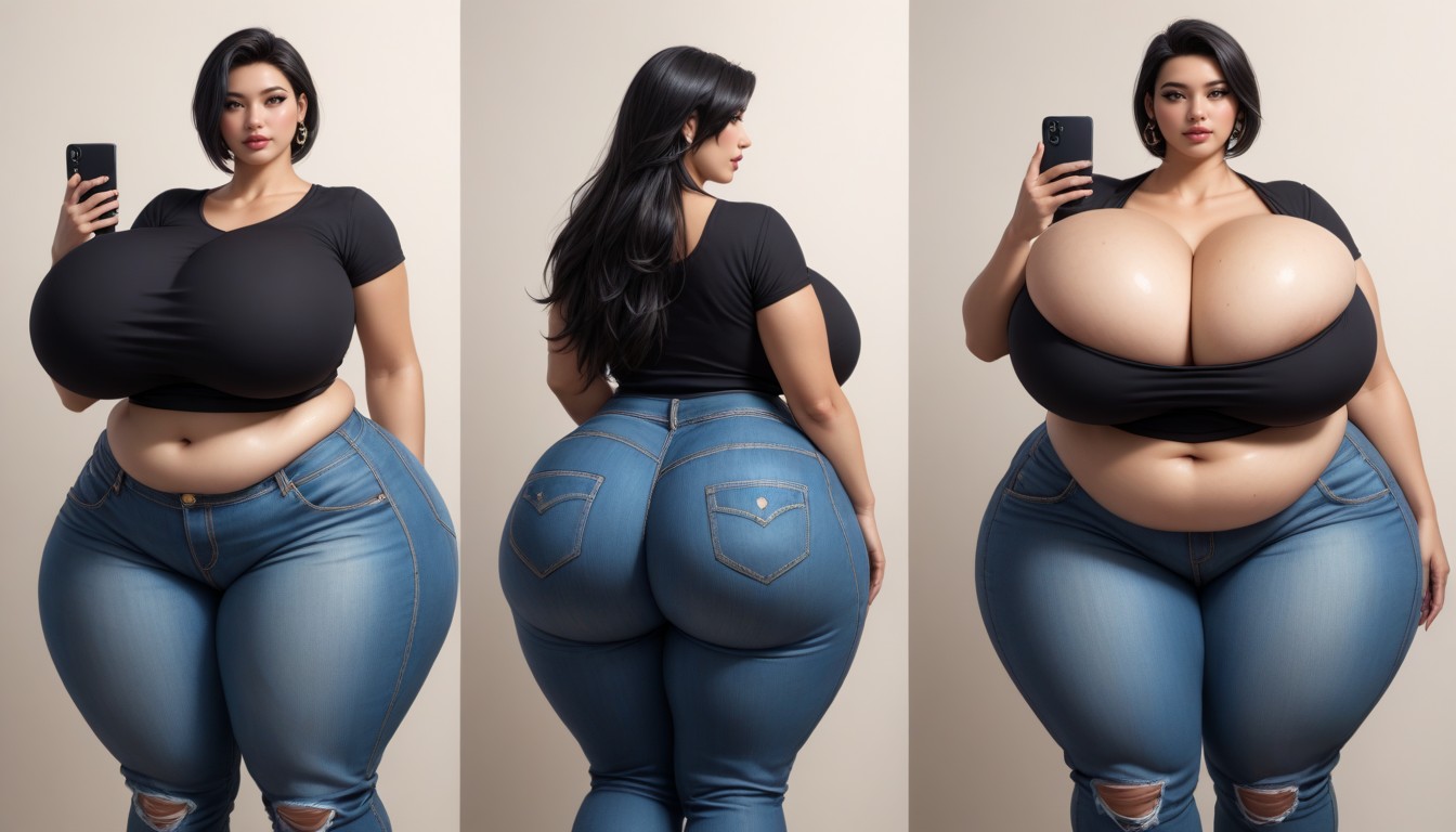 Mega Fat Gothic, 18+, Hyper Fat Thick Curvy Fuller Figured Asian American College Woman BBW AI Porn