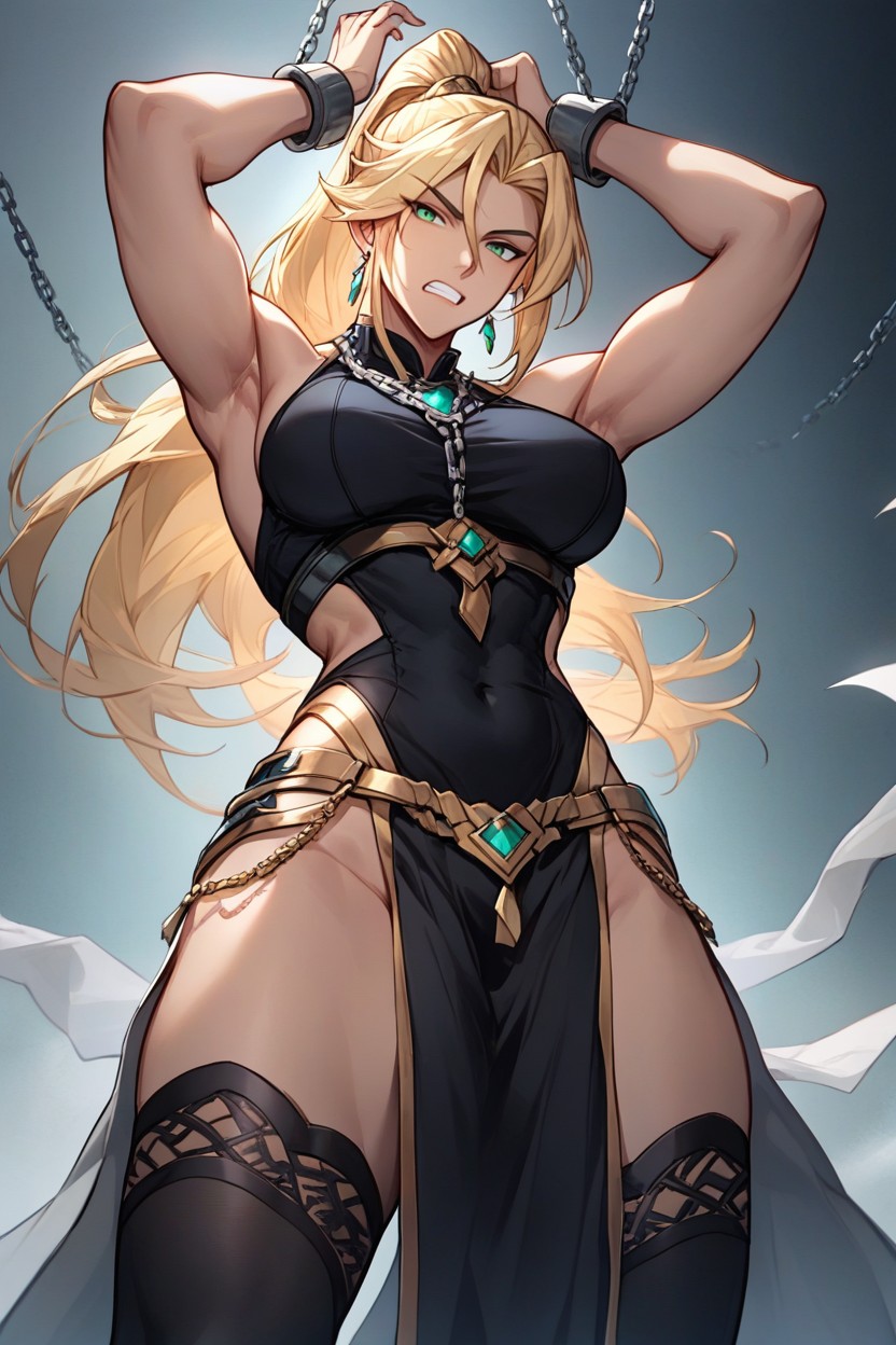 Black Thighhighs, Arms Apart, Solo Hentai AI Porn