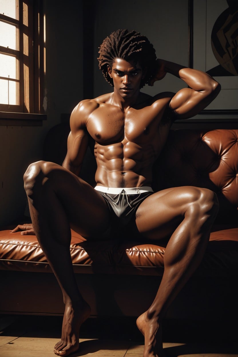 Bro, Full Body View, Black African AI Gay Porn