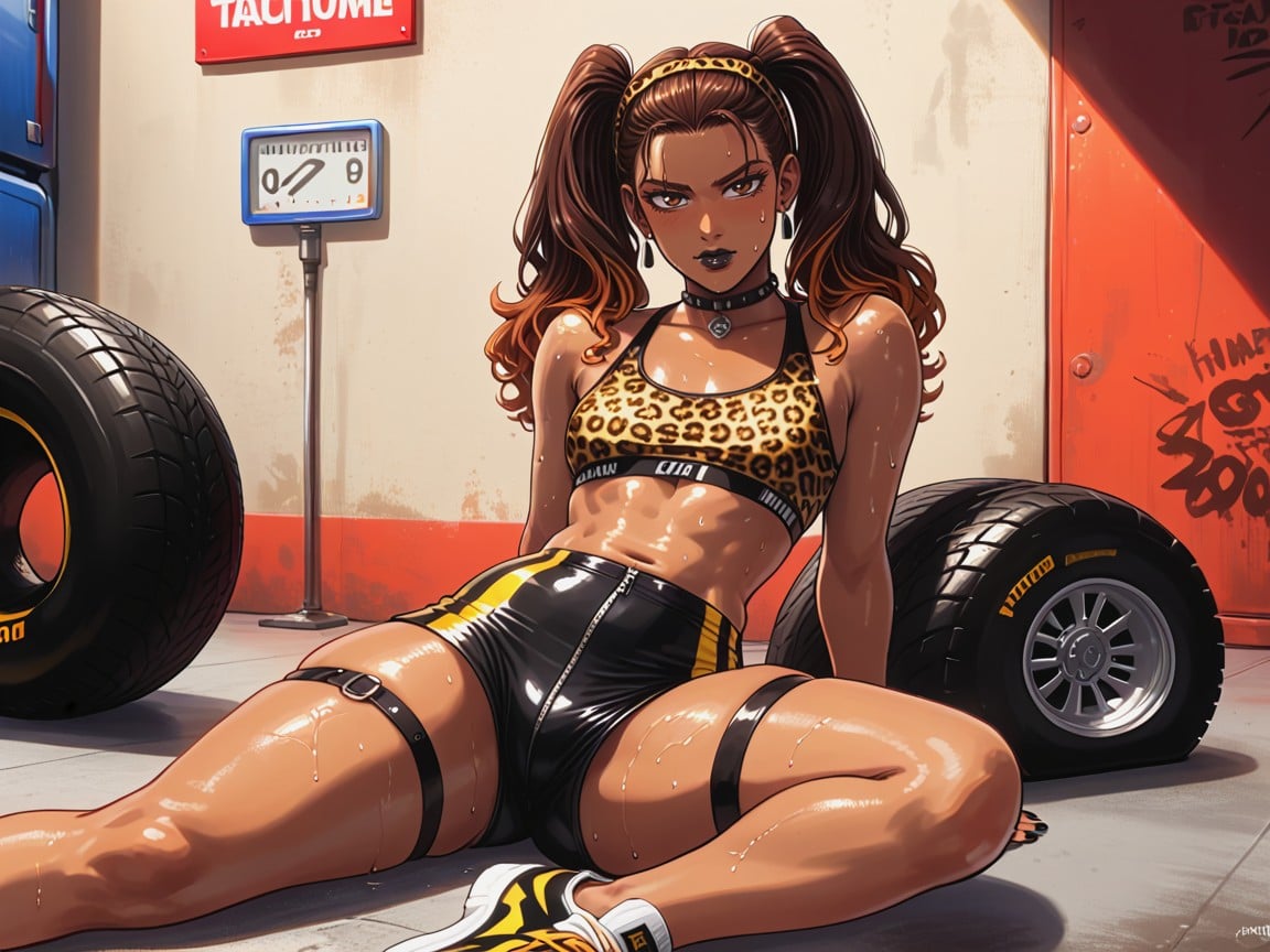 Brown Eyes, Gym Location, Dark Brown Skin Latina AI Porn