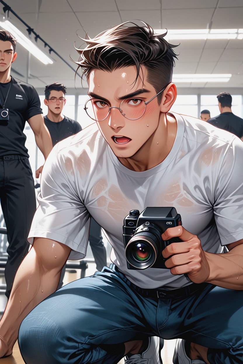 18+, Leaning Forward, Light Blue Jeans Hentai AI Porn