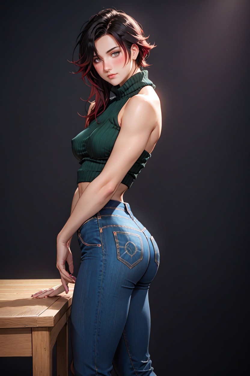 Ruby Rose From Rwby, Hair Covering One Eye, Skinny AI Porn