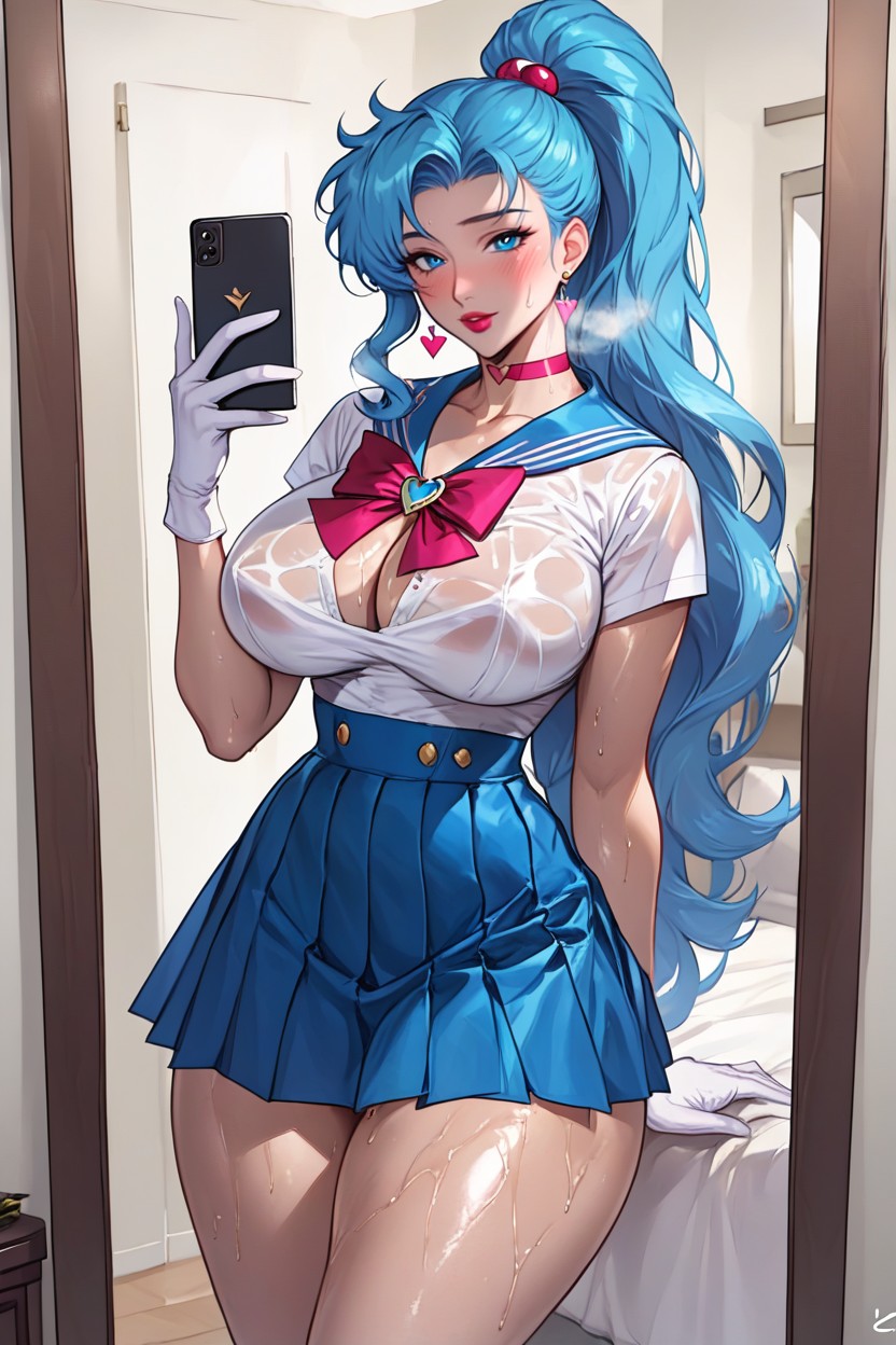 Massive Ass, Blue Sailor Collar, Wet Breasts Hentai AI Porn